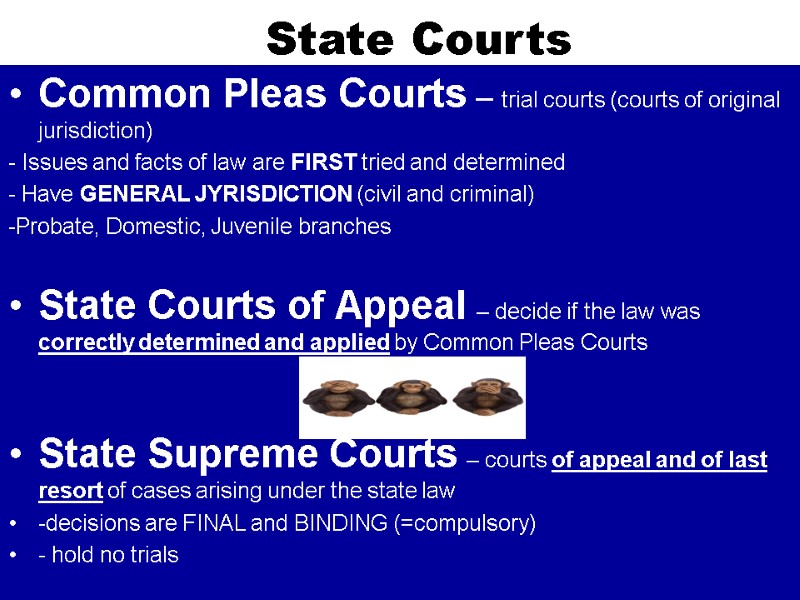 State Courts Common Pleas Courts – trial courts (courts of original jurisdiction) - Issues